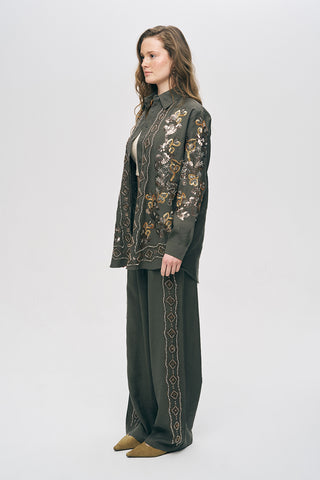 Kadın Etnik Işıltı Pul ve Boncuk İşlemeli Lüks Liyosel Oversize Gömlek