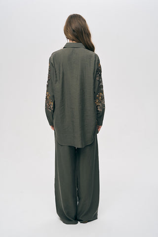 Kadın Etnik Işıltı Pul ve Boncuk İşlemeli Lüks Liyosel Oversize Gömlek