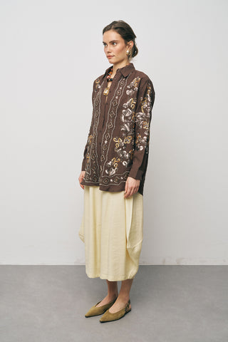 Kadın Etnik Işıltı Pul ve Boncuk İşlemeli Lüks Liyosel Oversize Gömlek