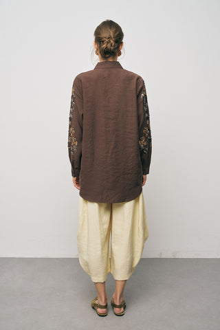 Kadın Etnik Işıltı Pul ve Boncuk İşlemeli Lüks Liyosel Oversize Gömlek