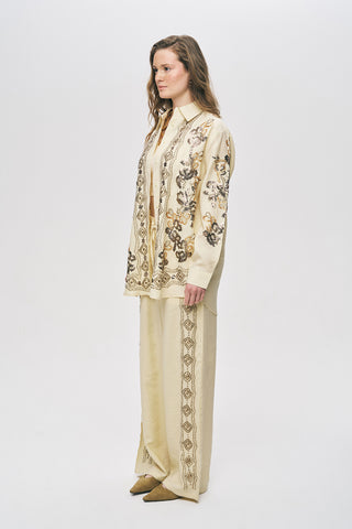 Kadın Etnik Işıltı Pul ve Boncuk İşlemeli Lüks Liyosel Oversize Gömlek