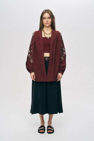 Kadın Etnik Işıltı Boncuk ve Nakış İşlemeli Lüks Liyosel Oversize Kimono