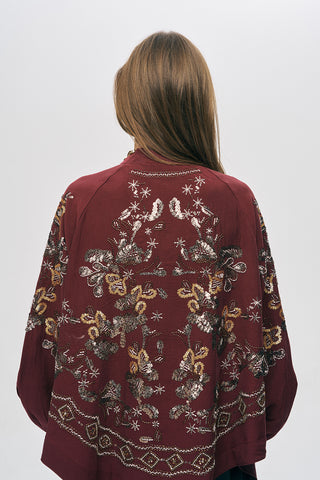 Kadın Etnik Işıltı Boncuk ve Nakış İşlemeli Lüks Liyosel Oversize Kimono