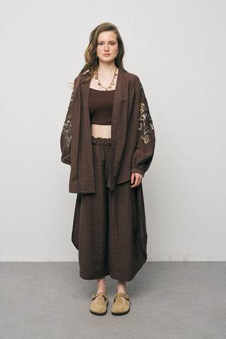 Kadın Etnik Işıltı Boncuk ve Nakış İşlemeli Lüks Liyosel Oversize Kimono