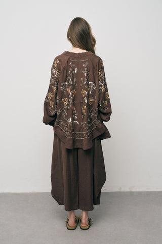 Kadın Etnik Işıltı Boncuk ve Nakış İşlemeli Lüks Liyosel Oversize Kimono