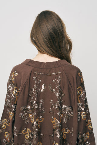 Kadın Etnik Işıltı Boncuk ve Nakış İşlemeli Lüks Liyosel Oversize Kimono