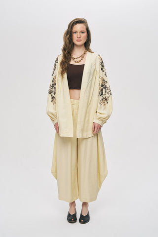 Kadın Etnik Işıltı Boncuk ve Nakış İşlemeli Lüks Liyosel Oversize Kimono