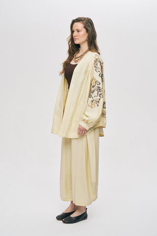 Kadın Etnik Işıltı Boncuk ve Nakış İşlemeli Lüks Liyosel Oversize Kimono