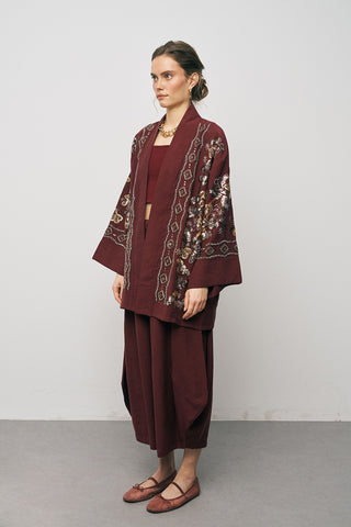 Kadın Etnik Işıltı Nakışlı ve Payet İşlemeli Lüks Liyosel Kimono