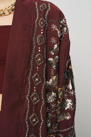 Kadın Etnik Işıltı Nakışlı ve Payet İşlemeli Lüks Liyosel Kimono