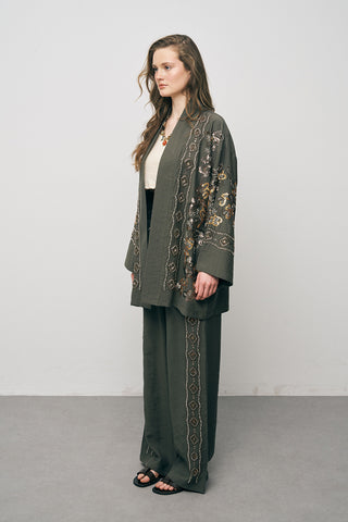 Kadın Etnik Işıltı Nakışlı ve Payet İşlemeli Lüks Liyosel Kimono