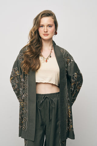 Kadın Etnik Işıltı Nakışlı ve Payet İşlemeli Lüks Liyosel Kimono