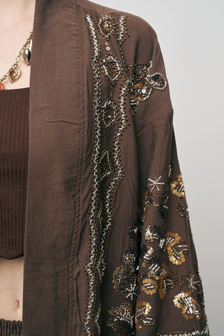 Kadın Etnik Işıltı Nakışlı ve Payet İşlemeli Lüks Liyosel Kimono