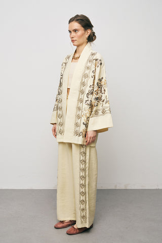 Kadın Etnik Işıltı Nakışlı ve Payet İşlemeli Lüks Liyosel Kimono