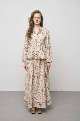 Kadın Botanical Line Nakış İşlemeli Balon Kol Bohem Bluz