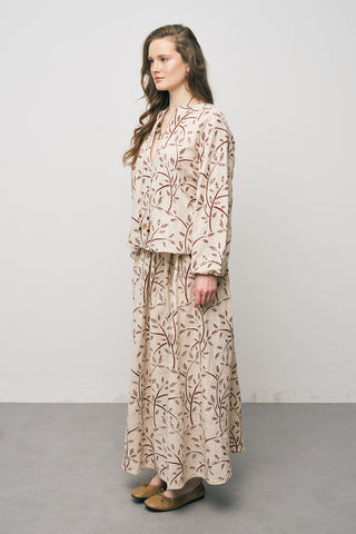 Kadın Botanical Line Nakış İşlemeli Balon Kol Bohem Bluz