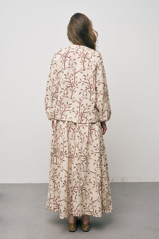 Kadın Botanical Line Nakış İşlemeli Balon Kol Bohem Bluz