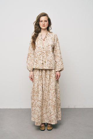 Kadın Botanical Line Nakış İşlemeli Balon Kol Bohem Bluz