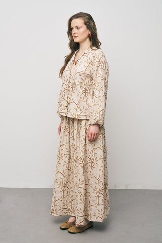 Kadın Botanical Line Nakış İşlemeli Balon Kol Bohem Bluz