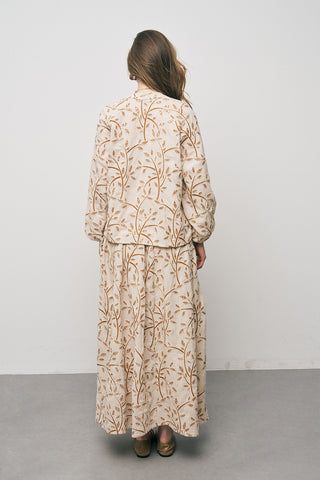 Kadın Botanical Line Nakış İşlemeli Balon Kol Bohem Bluz