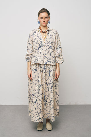 Kadın Botanical Line Nakış İşlemeli Balon Kol Bohem Bluz