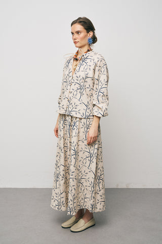 Kadın Botanical Line Nakış İşlemeli Balon Kol Bohem Bluz