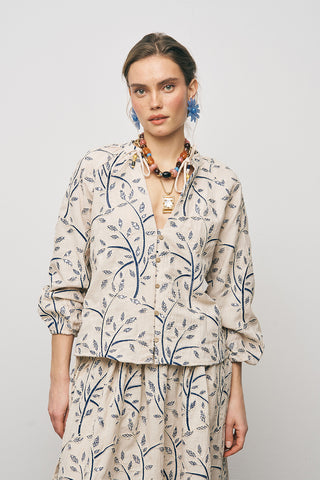 Kadın Botanical Line Nakış İşlemeli Balon Kol Bohem Bluz