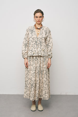 Kadın Botanical Line Nakış İşlemeli Balon Kol Bohem Bluz