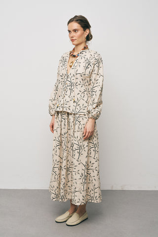 Kadın Botanical Line Nakış İşlemeli Balon Kol Bohem Bluz