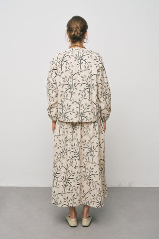 Kadın Botanical Line Nakış İşlemeli Balon Kol Bohem Bluz