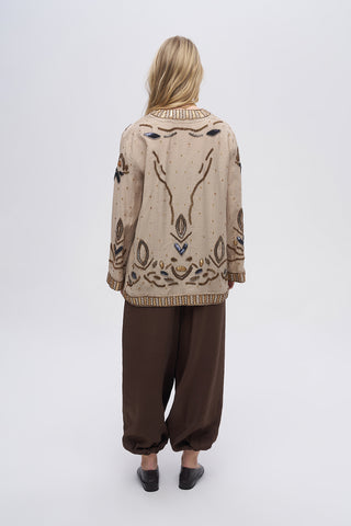 Kadın İşlemeli Ve Pul Detaylı Kimono