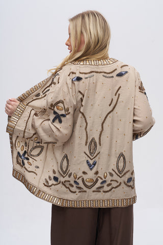 Kadın İşlemeli Ve Pul Detaylı Kimono