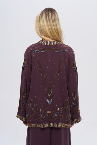 Kadın İşlemeli Ve Pul Detaylı Kimono