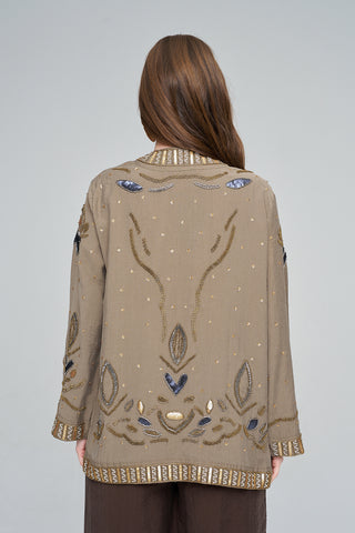 Kadın İşlemeli Ve Pul Detaylı Kimono