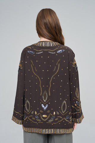 Kadın İşlemeli Ve Pul Detaylı Kimono