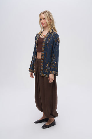 Kadın İşlemeli Ve Pul Detaylı Kimono