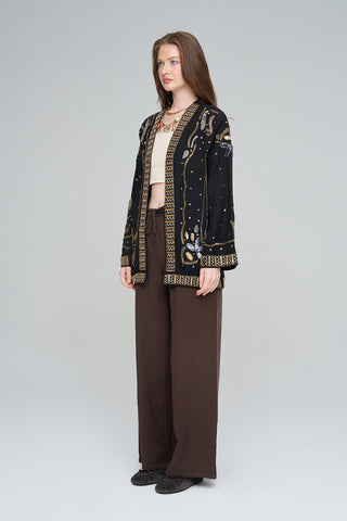 Kadın İşlemeli Ve Pul Detaylı Kimono
