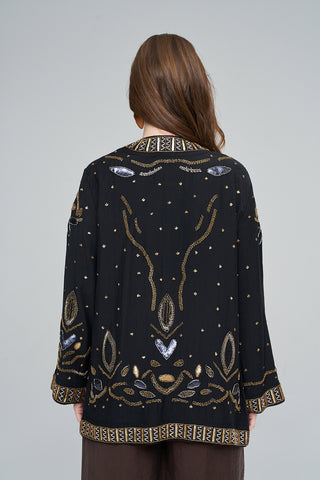 Kadın İşlemeli Ve Pul Detaylı Kimono