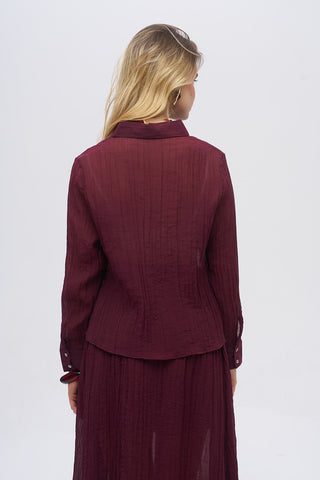 Çizgi Dokulu Klasik Yaka Transparan Gömlek