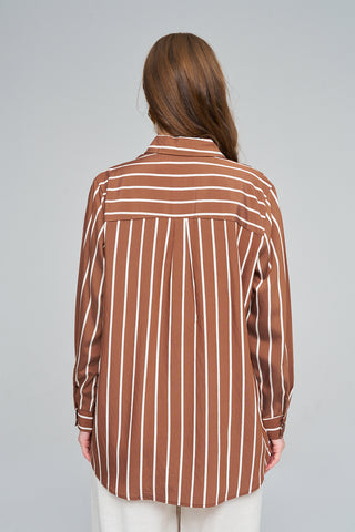 Kadın Çizgili Kahverengi Modern Oversize Gömlek