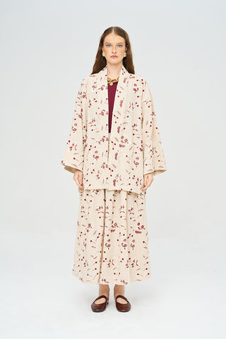 Kadın Çiçek Ve Yaprak Nakışlı Pullu Kimono