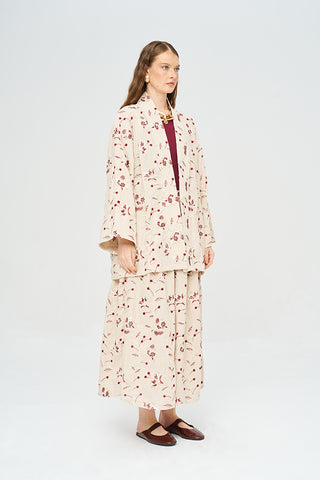 Kadın Çiçek Ve Yaprak Nakışlı Pullu Kimono