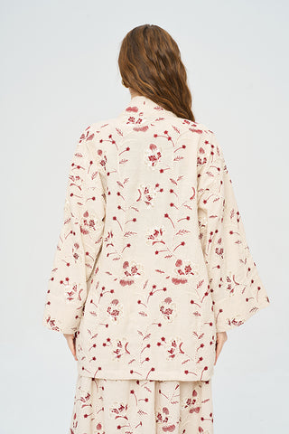 Kadın Çiçek Ve Yaprak Nakışlı Pullu Kimono