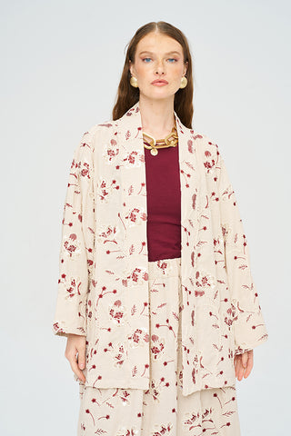 Kadın Çiçek Ve Yaprak Nakışlı Pullu Kimono