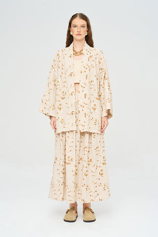 Kadın Çiçek Ve Yaprak Nakışlı Pullu Kimono