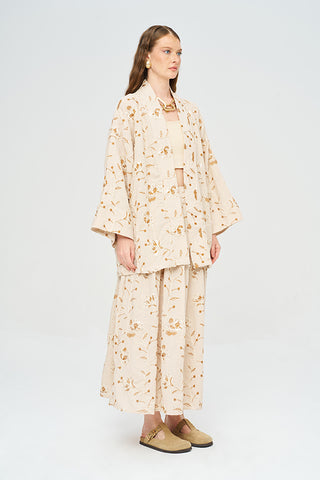 Kadın Çiçek Ve Yaprak Nakışlı Pullu Kimono