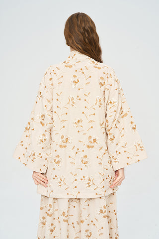 Kadın Çiçek Ve Yaprak Nakışlı Pullu Kimono