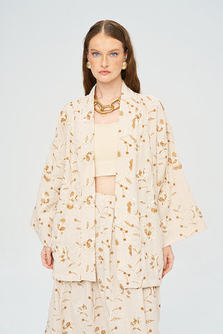 Kadın Çiçek Ve Yaprak Nakışlı Pullu Kimono