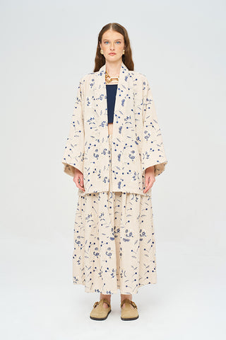 Kadın Çiçek Ve Yaprak Nakışlı Pullu Kimono