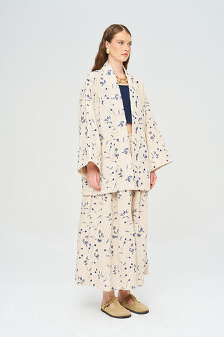 Kadın Çiçek Ve Yaprak Nakışlı Pullu Kimono